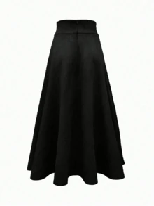 Váy dài thường ngày xẻ tà cạp cao màu trơn cho nữ - màu đen - Xem 2