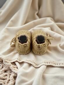 1 Pair Crochet Infant Booties, Handmade Knitted Prewalker Socks For Indoor Floor Use - Khaki - View 7