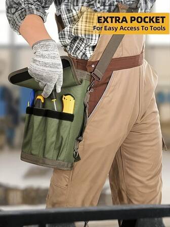 1个耐用绿色牛津布工具卷包，多隔层五金收纳包——卷式设计，多个口袋可收纳扳手、螺丝刀、钳子和小工具，加固绑带，便携提手，防水牛津布材质，非常适合DIY爱好者、家庭维修、车间收纳和旅行使用。