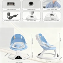 Smart Bluetooth Baby Swing With Remote Control - 5 Speed Gentle Sway| Portable Infant Swing With Machine-Washable Seat (0-12M, 6-20lbs) - Blue - View 4