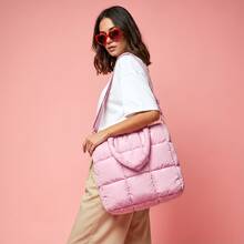 Large Striped Oversized Puffer Travel Bag By Blendibox - Màu Hồng baby - Xem 1