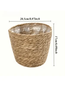 Vaso redondo artesanal em estilo boêmio (1/3 peças) | Material absorvente, com forro plástico, decoração para jardim interno e externo, ideal para plantas de pequeno e médio porte. - amarelo palha - Ver 11