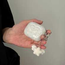 韩版极简蓝色透明心形翅膀星星吊坠耳机保护套，兼容 Pro 2，可爱苹果4极简3代新款半耳机保护套（女士款） - 淺藍色 - 查看 1