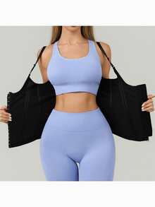 Sexy Black Latex Waist Trainer With Adjustable Straps, 13 Steel Bones And 3 Rows Of Hooks, Compression Shaping - Black - View 4