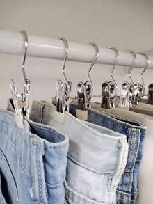 10 Pieces /1 Pieces Simple Stainless Steel Hook Clip, Multi-Functional Single Hook Clip, Suitable For Pants, Skirts, Dry Windproof Hook Clip, Home Space Saving Organizer, Suitable For Bedroom, Wardrobe, Wardrobe, Home, Dormitory - Multicolor - View 6