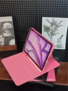 Glitter Rhinestone Apple Tablet Protective Case, With Pen Slot, Compatible With Samsung Galaxy Tab// SE. (Shiny Pink) - Pink - View 2