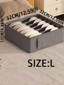 1个多隔层内衣收纳盒，多功能衣柜储物盒，可折叠隔板，多隔层设计衣柜抽屉收纳盒，适用于袜子、胸罩、内衣、领带，床底收纳盒 - 灰色 - 查看 6