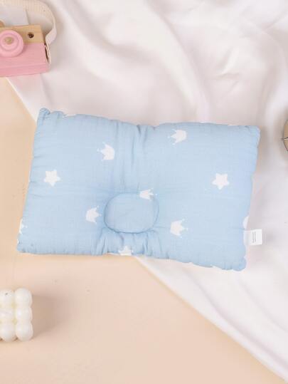 1个Oeko-Tex认证蓝色印花婴儿枕，舒适柔软，适合春、夏、所有季节