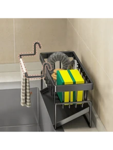 1个黑色/白色/灰色金属丝水槽置物架，带沥水盘 - 紧凑网格设计，可放置海绵和百洁布，节省空间的厨房收纳用品，适用于日常洗碗和水槽台面。 - 彩色 - 查看 6