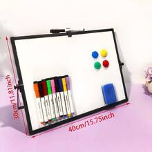 双面磁性白板画架 - 适用于办公室会议、课堂教学、家庭学习和厨房备忘录的干擦白板，便携式桌面白板，配有马克笔 - 彩色 - 查看 10