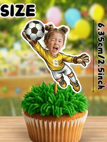 10/25/50/100/150pcs Personalized Football Face Cupcake Toppers, Customized Photo Face Football Theme Party Decorations, Sports Birthday Cupcake Toppers - Multicolor - View 2