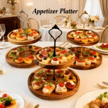 高品质多层木质展示托盘 - 蛋糕架、盛菜盘，适用于甜点、小吃、干果和糖果，时尚厨房收纳，完美点缀精致餐桌，厨房配件，斋月装饰，节日装饰，派对，野餐，露台，餐桌摆饰，厨房托盘，天然木纹饰面，木质托盘，厨房用品，烘焙 - 棕色 - 查看 2