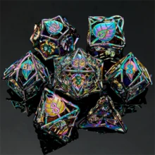 Set de 7 piezas de dados poliédricos metálicos vintage con múltiples facetas en forma de hoja, ideales para juegos de rol, juegos de mesa, accesorios de juegos de mesa, un regalo exquisito para jugadores, adecuado para adolescentes de 14 años en adelante como regalo de cumpleaños o Navidad - Rojo violeta - Ver 6