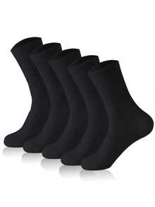 1 Pair/5 Pairs/10 Pairs Unisex Solid Color Mid-Calf Socks, Suitable For Daily Wear - Black - View 2