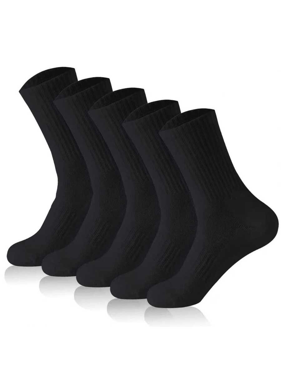 1 Pair/5 Pairs/10 Pairs Unisex Solid Color Mid-Calf Socks, Suitable For Daily Wear - Black - View 1