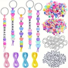 566pcs DIY Keychain Making Kit, Adjustable Letter Heart Transparent Bead Keychain Supplies, Birthday Party Small Gift, Bohemian Style, DIY Handicraft, Keychain With Letter Charm - Multicolor - View 1
