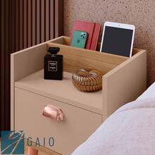 Milena Retro Style Bedside Table With 1 Drawer, Cell Phone Holder, And Shell Handle - 咖啡棕 - 查看 2