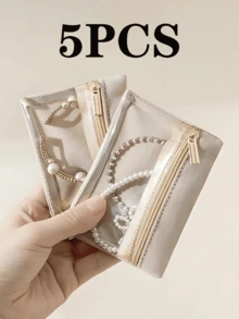 1/2/3/4/5PCS Jewelry Storage Bag, Portable Jewelry Box, Mini Velvet Transparent Zipper Style (Can Store Earrings, Earrings, Necklaces, Rings, Bracelets), Suitable For Women's Daily Life, Student Return To School, Travel Vacation, Holiday Scenes, Jewelry Box, Jewelry Organizing Box, Travel Essentials, Travel Accessories, Travel Bags, Holiday Bags, Campus Supplies, Mini Travel Jewelry Bag. - Multicolor - View 15