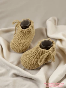 1 Pair Crochet Infant Booties, Handmade Knitted Prewalker Socks For Indoor Floor Use - Khaki - View 10