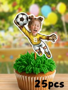 10/25/50/100/150pcs Personalized Football Face Cupcake Toppers, Customized Photo Face Football Theme Party Decorations, Sports Birthday Cupcake Toppers - Multicolor - View 11
