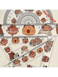 4 piezas/un set, regla transparente de plástico con forma de capibara, un set de regla de prueba de dibujo de cuatro piezas, tablero de regla triangular transparente de plástico, útiles escolares, longitud 16/ancho 8/altura 1 - kapibala - Ver 6