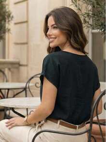 Muriah Basic Blouse 100% Viscose Fabric Ideal For Everyday Wear Perfect Fit - Black - View 2