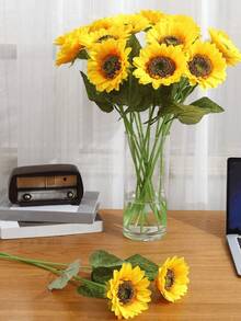 5pcs/Set Artificial Sunflower Stems, Home Living Room Wedding Decor Fake Flowers Photography Props - Multicolor - View 4