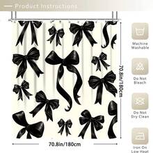 1/3/4pcs Black Bow Print Shower Curtain Bathroom Sets,Chic Elegant Style Waterproof And Wear-Resistant Accessories,With 12 Hooks - Includes Toilet Seat Cover, Bath Mats, And Rugs - Plastic Fabric - Washable,Mildew-Resistant - Perfect For Holiday Decor,Home/Bedroom/House/Western/Spring Decor, - Multicolor - View 16