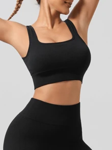 2pcs Women Seamless Sports Bra, Wireless Bralette Crop Top, Padded Pullover Bra, Soft & Breathable Fitness Bra, Comfortable Shockproof Bra Wireless For Gym - Black - View 6