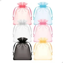 Kit Of 100 Small Organza Bags (17x23 Cm) For Gift Wrapping, Soap, Jewelry, Party Favors, Baby Showers, Weddings - 藍色 - 查看 2