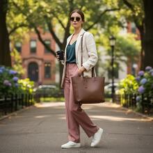 Bolsa Feminina Grande Tote Clássica com Nécessaire Interna Couro PU Premium Grande Estruturado Elegante - Café - Visão 2