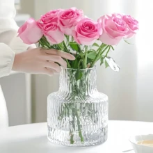 1pc Nordic Niche Glacier Pattern Glass Vase, Large Capacity Minimalist Hydroponics Decor, Big Size Glass Vase For Living Room, Thick Design