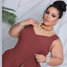 Plus Size Jumpsuit, Oversized Style For Women - Rust Brown - View 3
