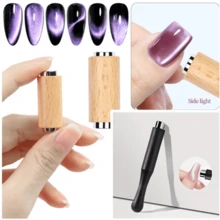 2件装新款木纹防脱落强磁猫眼指甲油组合，特制圆柱形强磁力铁磁铁美甲贴片 - 彩色 - 查看 1