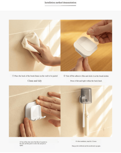 Portacepillos de dientes para dormitorio, sin taladro, organizador de pared a prueba de polvo para estudiantes, estante de baño para vasos de dientes (para todas las estaciones)