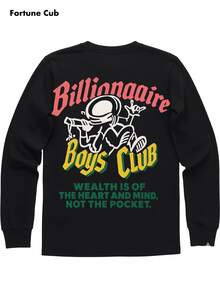 Boys Street Style Astronaut Graphic Long Sleeve T-Shirt, Casual Loose Fit Fall/Winter Top - màu đen - Xem 4