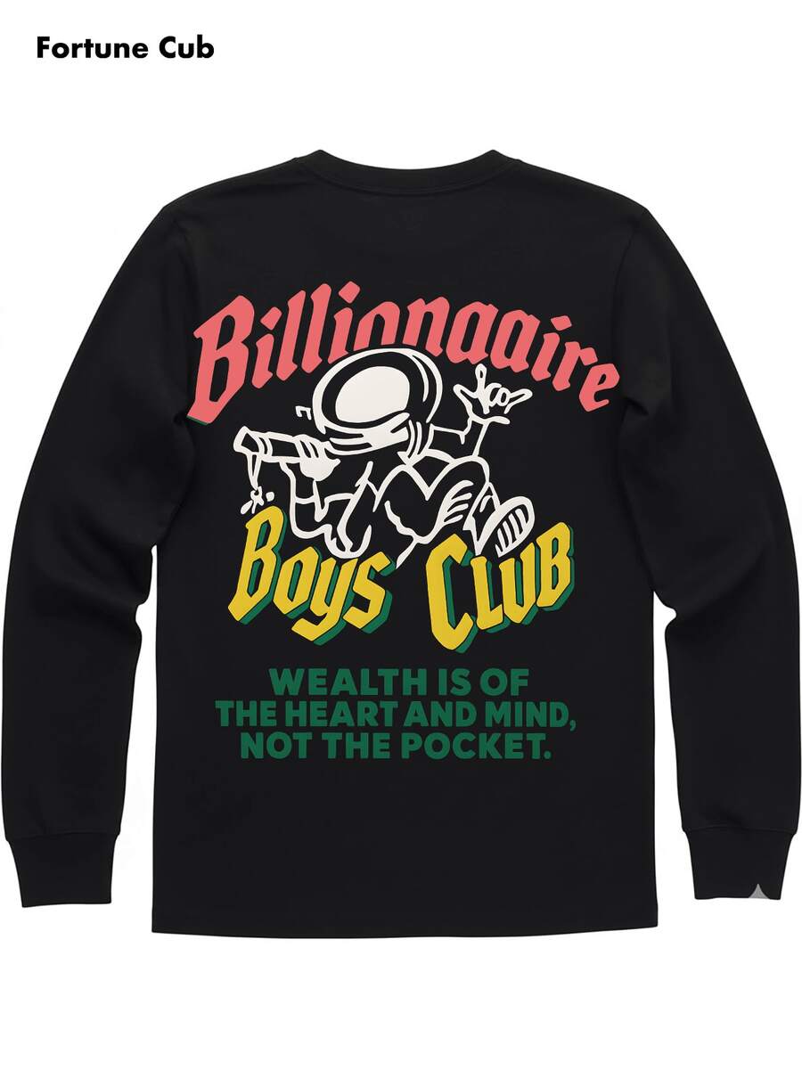 Boys Street Style Astronaut Graphic Long Sleeve T-Shirt, Casual Loose Fit Fall/Winter Top - màu đen - Xem 1