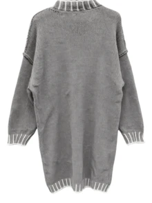 大码女士优雅成熟个性撞色高领宽松针织套头毛衣，秋冬款 - 灰色 - 查看 4