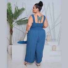 Plus Size Jumpsuit, Oversized Style For Women - Teal Blue - View 4