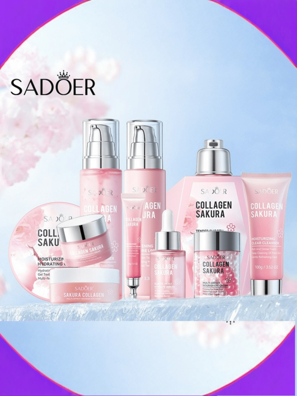 SADOER Esencia de Colágeno de Sakura - Esencia Elástica Hidratante/100ml, Suaviza y Firma la Piel, Hidratante y Iluminadora, Baja Alergenicidad, Adecuada para Invierno/Crema para Ojos/Mascarilla Facial