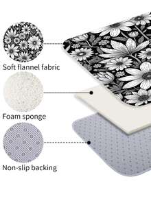 1/3/4pcs Black & White Daisy Floral Print Shower Curtain Bathroom Sets,Minimalist Retro Style Waterproof And Wear-Resistant Accessories,With 12 Hooks - Includes Toilet Seat Cover, Bath Mats, And Rugs - Plastic Fabric - Washable,Mildew-Resistant - Perfect For Holiday Decor,Home/Bedroom/House/Western/Spring Decor,