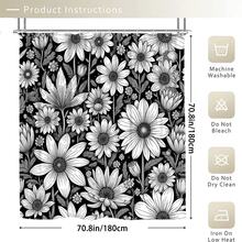 1/3/4pcs Black & White Daisy Floral Print Shower Curtain Bathroom Sets,Minimalist Retro Style Waterproof And Wear-Resistant Accessories,With 12 Hooks - Includes Toilet Seat Cover, Bath Mats, And Rugs - Plastic Fabric - Washable,Mildew-Resistant - Perfect For Holiday Decor,Home/Bedroom/House/Western/Spring Decor,