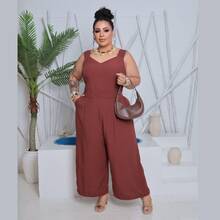 Plus Size Jumpsuit, Oversized Style For Women - Rust Brown - View 1
