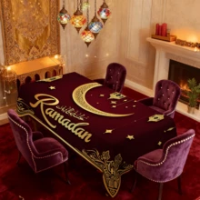 1/20 pièces Nappe de Ramadan, motif croissant de lune doré et lanterne, en tissu polyester, décoration de fête islamique, convient pour la maison, la cuisine, le jardin extérieur, les fêtes, les restaurants et autres décorations d'intérieur - Multicolore - Voir 16