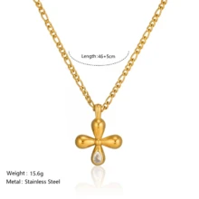 VKHK 1 Peça Colar Vintage com Pingente de Flor de Zircônia Banhado a Ouro 18K em Aço Inoxidável, Adequado para Uso Diário de Mulheres, Presente