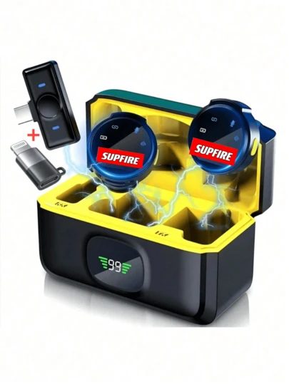 Microfone Lapela Sem Fio Profissional para Smartphone, Microfone Sem Fio Plug-and-Play com Estojo de Carregamento Digital para Gravação de Vídeo/Áudio, Microfone de Lapela com Ímã para Entrevista/Vlog/Ensino