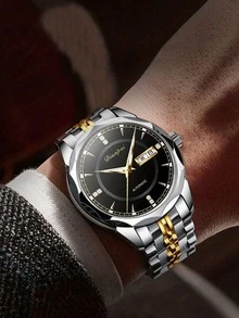 Business Men's Fully Automatic Mechanical Watch, Luminous Double Calendar, Stainless Steel Strap, Stylish Men's Watch, An Ideal Gift Choice, Some Styles Are Random - Multicolor - View 2