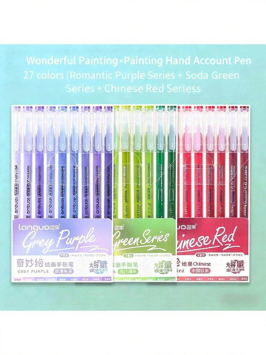 Languo Novo Conjunto de 27 cores com 3 conjuntos para Anotações e Desenhos com Canetas Gel de Alta Capacidade, Marcadores Fluorescentes e Ferramentas de Desenho. Ideal para Escritório, Arte, Colorir para Adultos e Projetos Criativos. Presente Perfeito para Páscoa ou Aniversário.