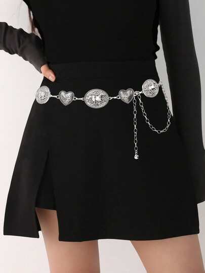 Single-Layer Metal Chain Waist Belt, Retro Versatile Waist Decoration For Dresses