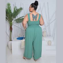 Plus Size Jumpsuit, Oversized Style For Women - Mint Green - View 6